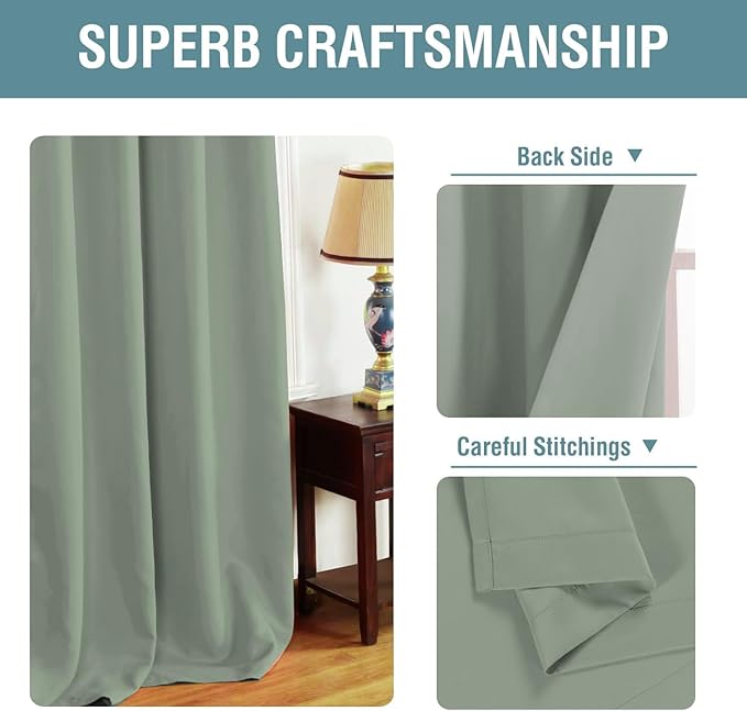 H.VERSAILTEX Blackout Curtain for Living Room Thermal Insulated Window Treatment Curtain Extra Long 96 inch Length Energy Saving Solid Grommet Top Blackout Drape, One Panel, Sea Grass, 52" W x 96" L