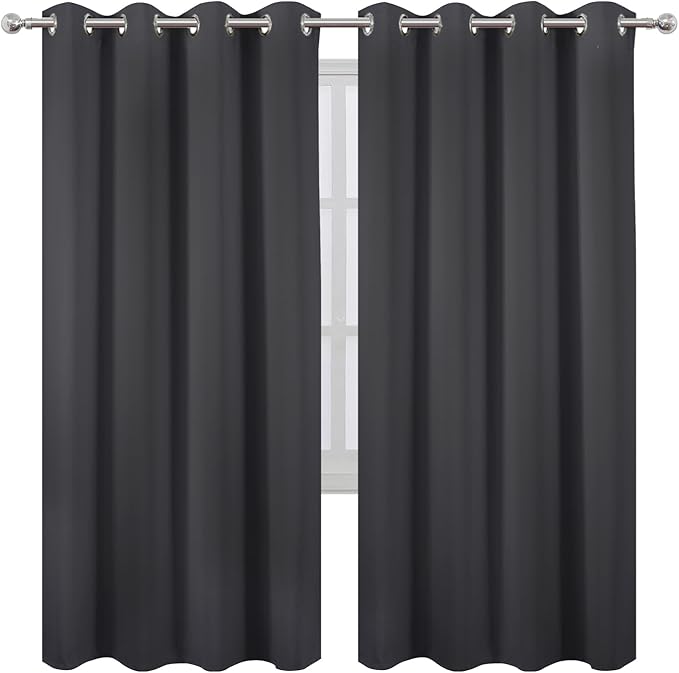 LEMOMO Dark Grey Thermal Blackout Curtains/52 x 72 Inch/Set of 2 Panels Room Darkening Curtains for Bedroom