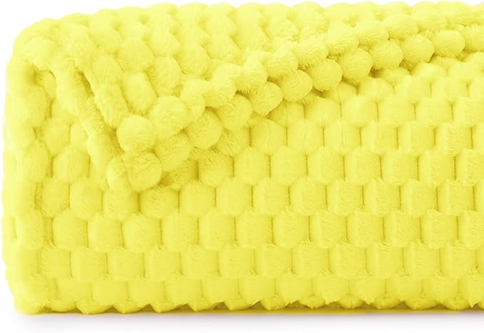 BEDELITE Fleece Throw Blanket for Couch & Bed - 3D Jacquard Decorative Amber Yellow Blanket, Super Soft and Cozy Warm Fuzzy Blanket All Seasons Suitable, 60x80Inches