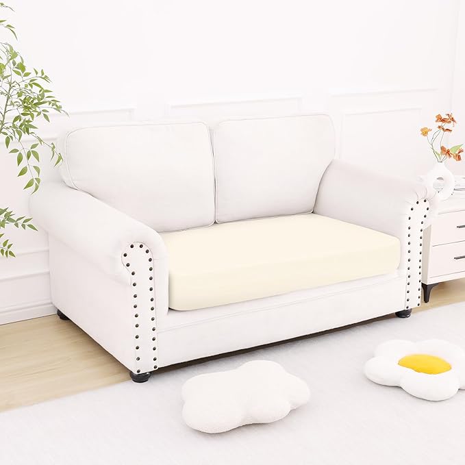 Smiry Printed Couch Cushion Covers, Stretch Soft Couch Covers for Sofa, Washable Non-Slip Sofa Slipcover Furniture Protector for Indoor and Outdoor (Medium, Cream)