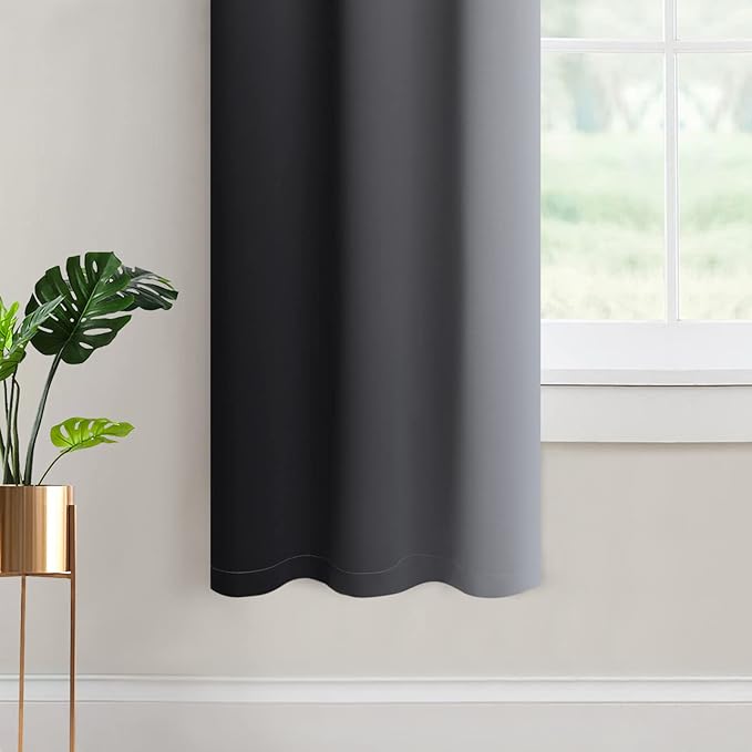 Yakamok Light Blocking Ombre Curtains, Greyish White and Black Gradient Color Curtains, Room Darkening Grommet Window Drapes for Bedroom(Black, 42x63 Inch, 2 Panels)