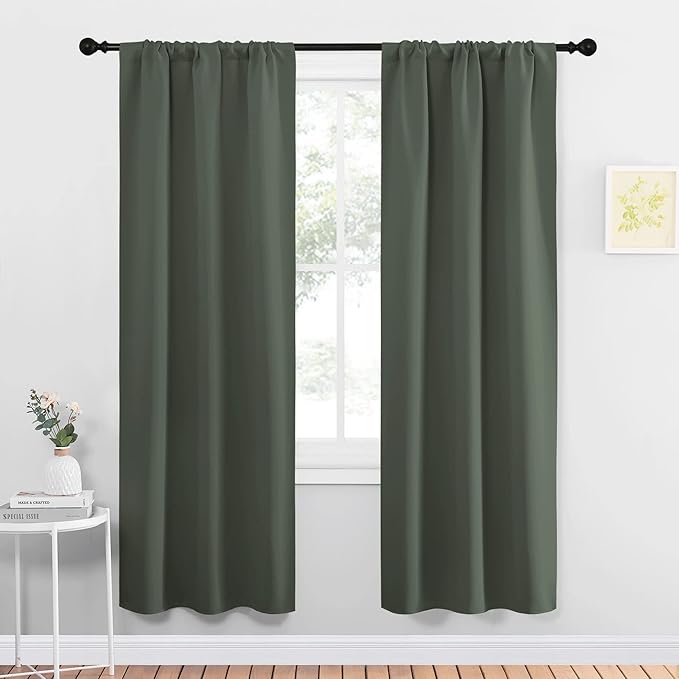 NICETOWN Bedroom Curtains Blackout Draperies - All Season Thermal Insulated Solid Rod Pocket Top Blackout Curtains/Drapes for Kid's Room (Dark Mallard, 1 Pair, 34 x 72 Inch)