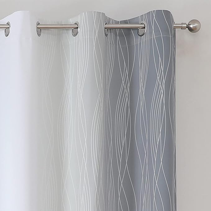 Estelar Textiler Full Room Darkening Greyish White and Grey Blackout Curtains for Living Room, Ombre Thermal Insulated Full Light Blocking Grommet Gray Blackout Drapes for Bedroom, 42Wx72L, 2 Panels