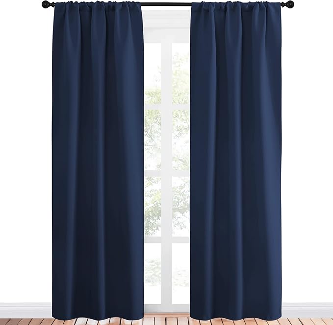 NICETOWN Blackout Curtains for Living Curtains, Home Decorations Thermal Insulated Solid Pole Top Blackout Drapes for Living Room (Navy, 1 Pair, 34-inch W x 84-inch L)