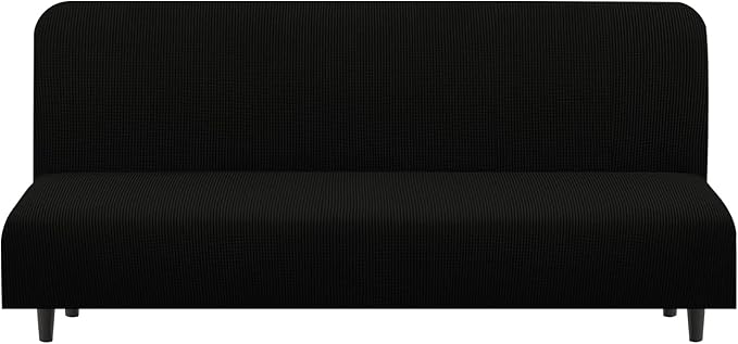 U-NICE HOME Stretch Futon Cover Armless Bed Slipcover - Soft Jacquard Fabric Washable for Pet Friendly, Black