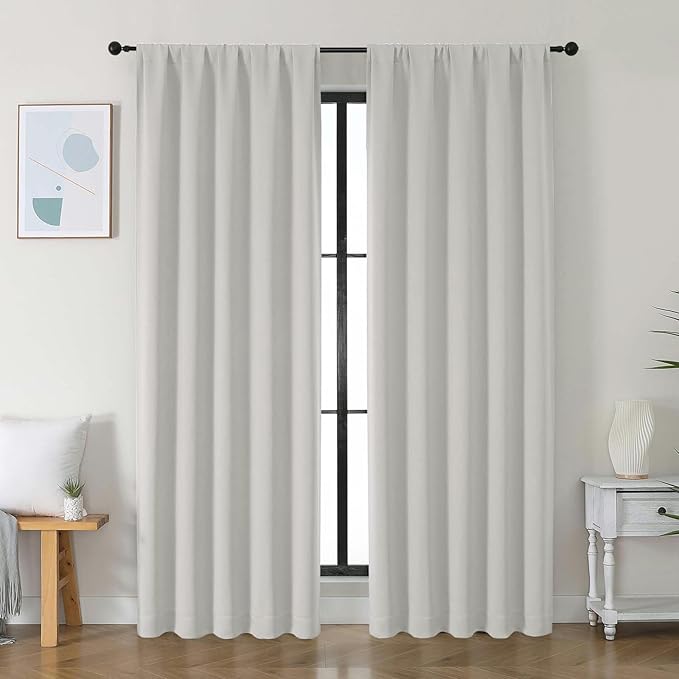 Simplebrand Ava Natural Blackout Curtains for Bedroom 84 Inch Length 2 Panels Set, Solid Thermal Insulated Privacy Living Room Window Treatment Curtains Blackout Drapes, W50 x L84 Inch, Natural