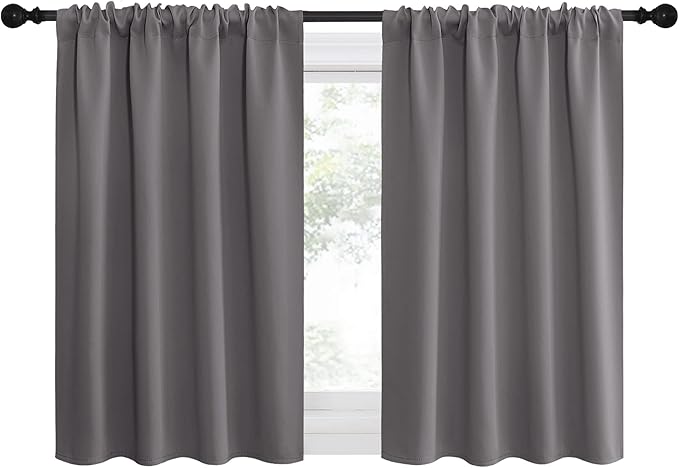 NICETOWN RV Bunk Curtains, Grey Kitchen Window Curtains Over Sink, Thermal Insulated Rod Pocket Blackout Blinds & Drapes for Small Windows (2 Panels, W42 x L30 -Inch)