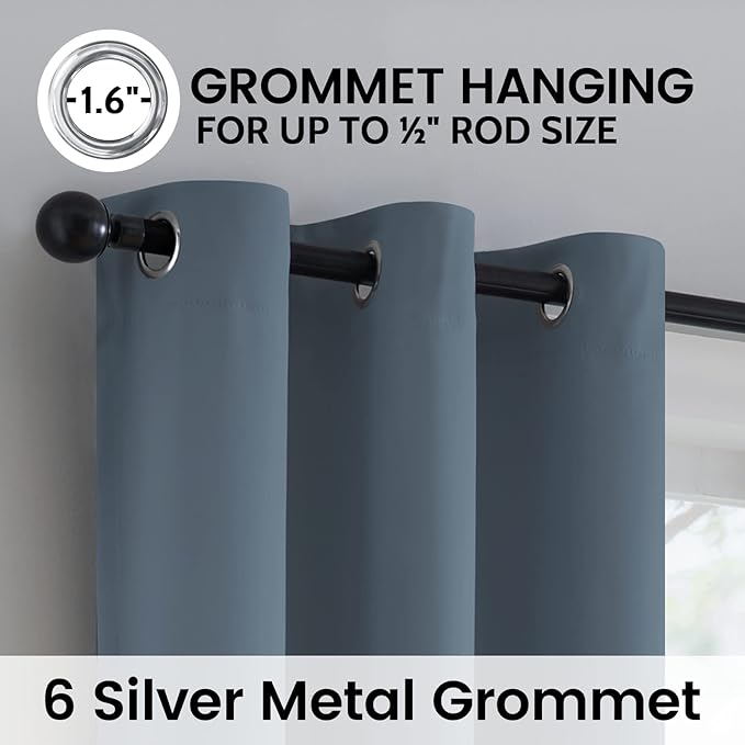 SimpleHome 100% Blackout Curtains for Bedroom,Thermal Insulated Stone Blue Grommet Window Drapes Room Darkening Curtains for Living Room with Black Back,38 x 84 Inch,2 Panels