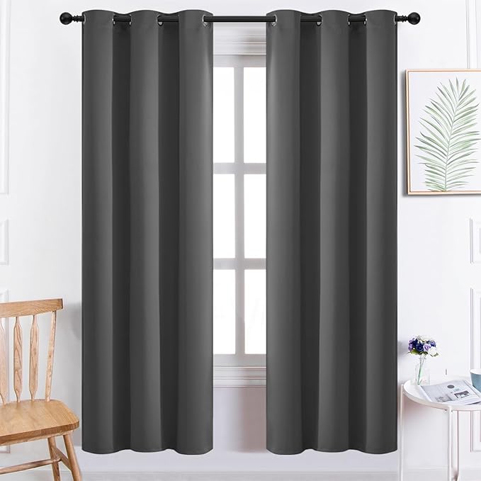 Yakamok 72 Inch Long Blackout Curtains for Bedroom, Thermal Insulated Room Darkening Curtains, Light Blocking Blackout Drapes for Living Room- 2 Panels,38x72 Inch, Charcoal Grey