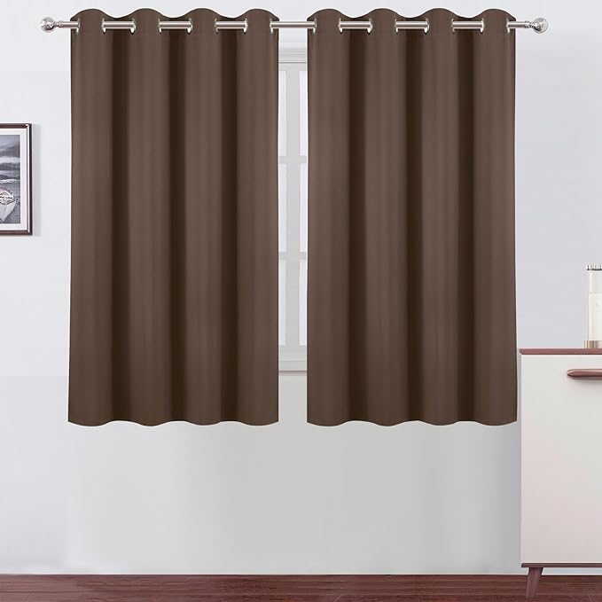 LEMOMO Blackout Curtains 66 x 54 Inch Long Chocolate Curtains Set of 2 Panels Room Darkening Curtains for Bedroom and Living Room