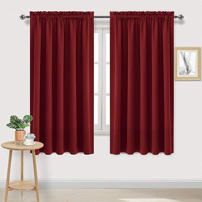 DWCN Blackout Curtains for Bedroom – Rod Pocket Thermal Insulated Noise Reducing Noise Reducing Drapes for Living Room, W 60 x L 63 Inch, 2 Panels, Burgundy