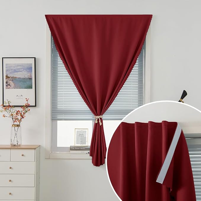 Self Adhesive Curtains, Stick Curtain Blackout Shades Window Cover Curtains for Living Room No Drilling, 59" W X 84" L, Burgundy, 1 Panel