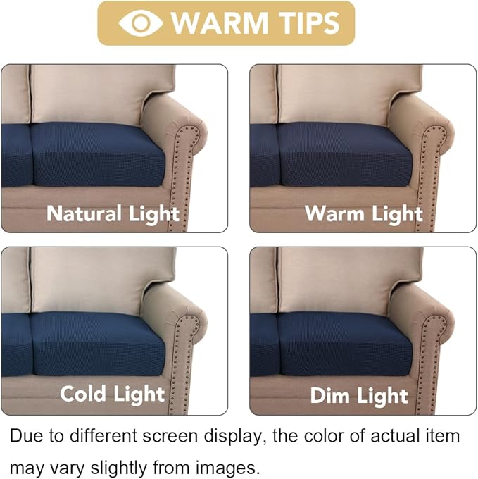 H.VERSAILTEX Super Stretch Couch Cushion Covers Sofa Cushion Slipcovers Jacquard Fabric Individual Seat Couch Slipcover Sets for Pets with Elastic Bottom(3 Packs Cushion Sofa Covers, Navy)