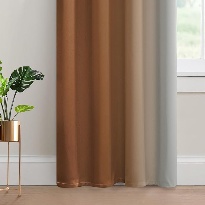 Yakamok Greyish White and Burnt Orange Ombre Curtains,Light Blocking Curtains,Room Darkening Grommet Window Drapes for Bedroom(Burnt Orange,52x84 Inch,2 Panels)