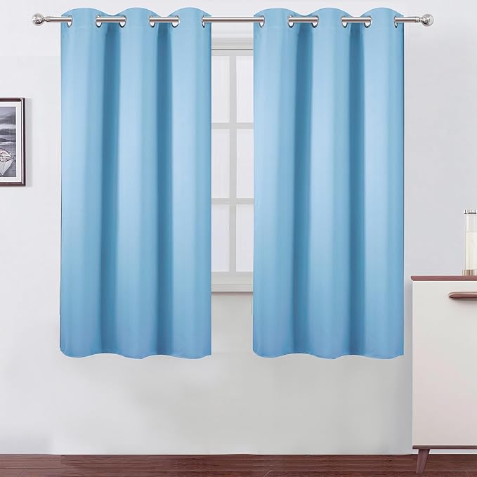 LEMOMO Blackout Curtains 40 x 63 inch/Sky Blue Curtains Set of 2 Panels/Thermal Insulated Room Darkening Bedroom Curtains