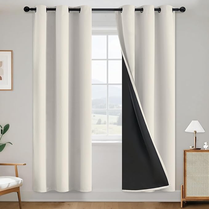 SimpleHome 100% Blackout Curtains for Bedroom,Thermal Insulated Cream Grommet Window Drapes Room Darkening Curtains for Living Room with Black Back,38 x 72 Inch,2 Panels