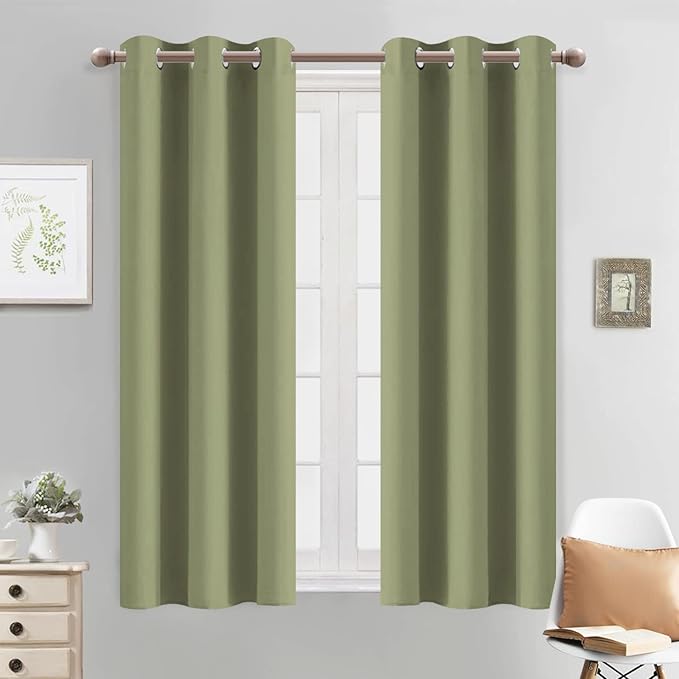 Yakamok Blackout Curtains Room Darkening Thermal Insulated with Grommet Window Curtain for Bedroom, 38Wx54L inch, Sage Green, 2 Panels