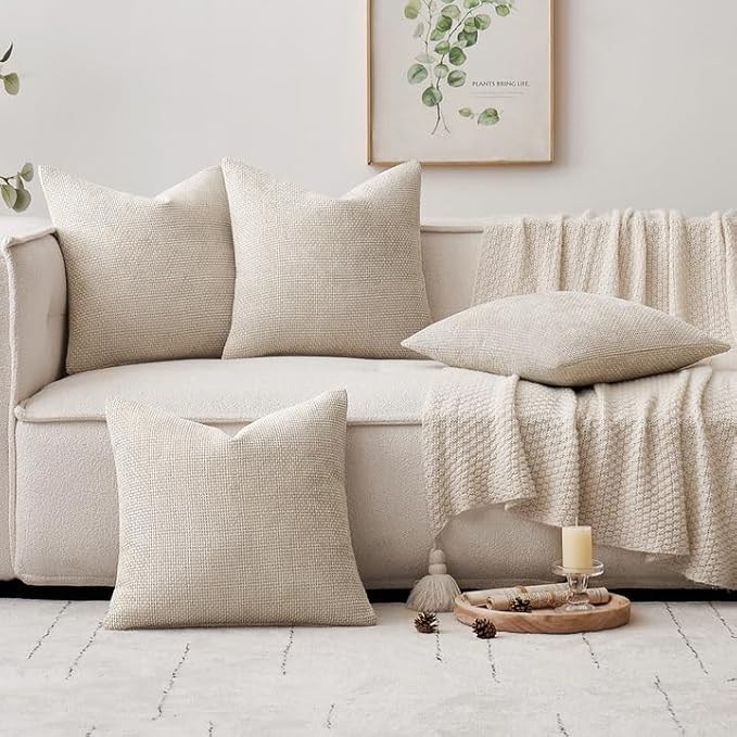MIULEE Pack of 4 Couch Throw Pillow Covers 18x18 Inch Cream Soft Decorative Chenille Pillow Covers Farmhouse Accent Cushion Covers for Boho Spring Home Decor Sofa Bedroom Living Room