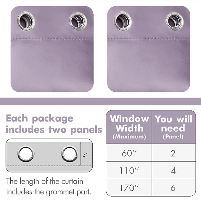 MIULEE Blackout Curtains for Bedroom Living Room Thermal Insulated Room Darkening Grommet Top Solid Light Blocking Drapery Set of 2 Window Panels 52 x 72 Inches Lilac
