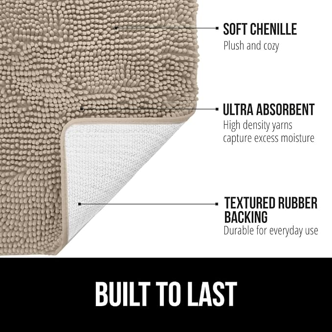 GORILLA GRIP Bath Rug Mat 70x24, Thick Absorbent Chenille, Quick Dry Microfiber - Image 2