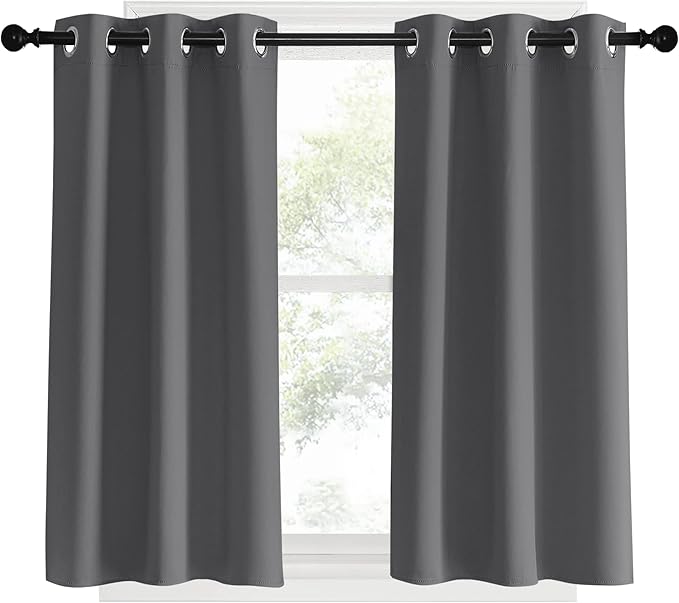 NICETOWN Blackout Curtains & Drapes for Bedroom, Grey, W34 x L40, Set of 2, Triple Weave Grommet Top Thermal Insulated Light Blocking Panels for Bathroom/Living Room