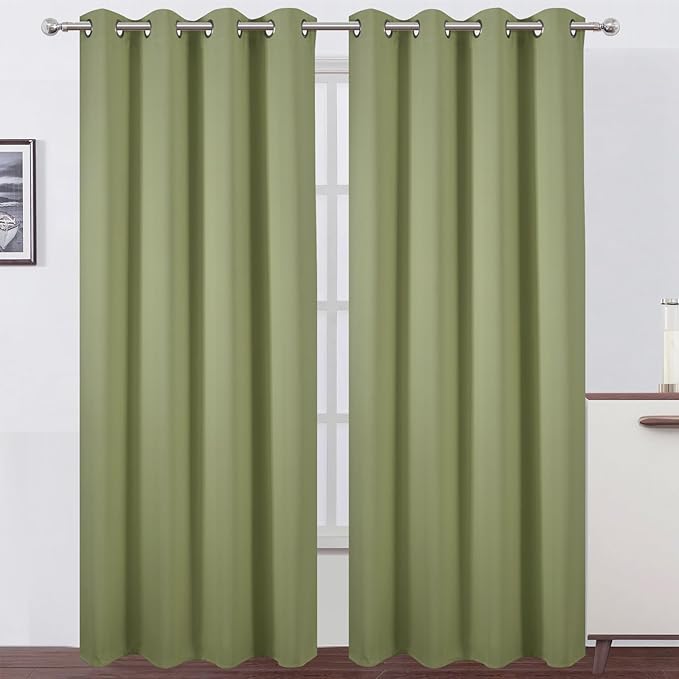 LEMOMO Blackout Curtains 66 x 84 inch/Sage Green Curtains Set of 2 Panels/Thermal Insulated Room Darkening Bedroom Curtains