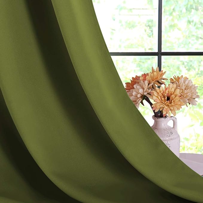 NICETOWN Blackout Curtain Panels for Bedroom, 2 Panels, W42 x L60 inches, Olive Green, Thermal Insulated Grommet Top Blackout Draperies and Drapes