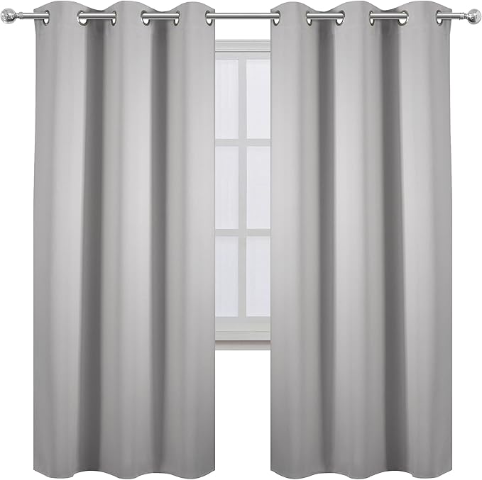 LEMOMO Light Grey Thermal Blackout Curtains/42 x 72 Inch/Set of 2 Panels Room Darkening Curtains for Bedroom