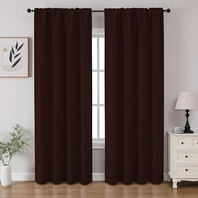 CUCRAF Blackout Curtains 84 inch Length 2 Panels Set, Rod Pocket Room Darkening Drapes for Bedroom Living Room, Insulated Thermal Light Blocking Window Curtain (W52 x L84 Inch, Chocolate)