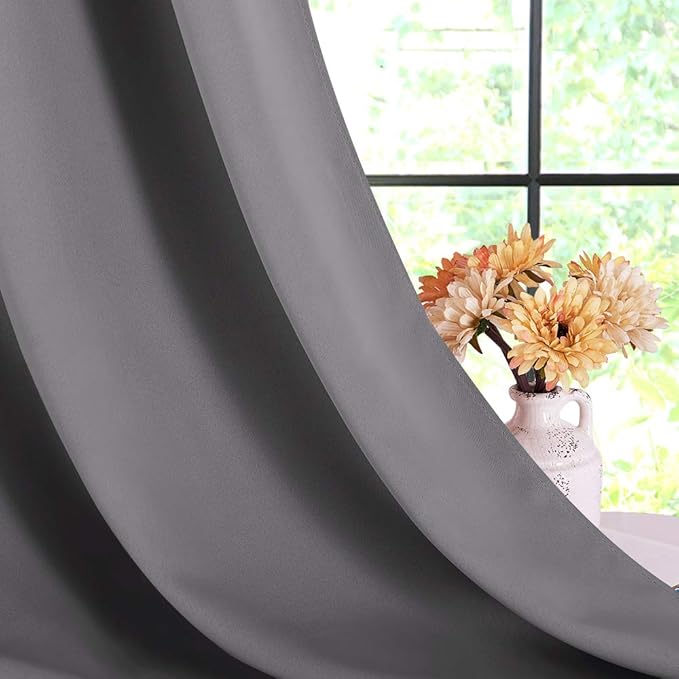 NICETOWN Grey Blackout Curtain Panels for Bedroom, Thermal Insulated Grommet Top Blackout Draperies and Drapes for Basement (2 Panels, W70 x L54-inch, Grey)