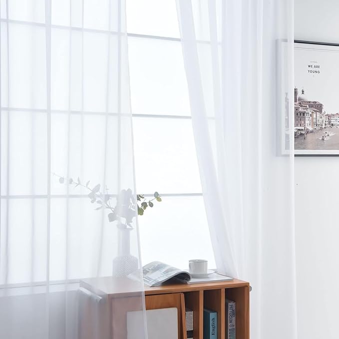 SpaceDresser Sheer White Curtains 4 Panels Rod Pocket Semi-Sheer Curtain 84 Inches Long Light Filtering Voile Window Drapes for Bedroom Living Room Kitchen, Each 52W x 84L