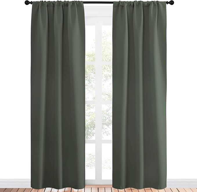 NICETOWN Bedroom Curtains Blackout Draperies - All Season Thermal Insulated Solid Rod Pocket Top Blackout Curtains/Drapes for Kid's Room (Dark Mallard, 1 Pair, 34 x 84 Inch)