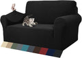 ZNSAYOTX 1 Piece Jacquard Couch Covers for 2 Cushion Couch High Stretch Loveseat Slipcover for Pets Dogs Anti Slip Love Seat Sofa Slipcover Furniture Protector (Loveseat, Black)