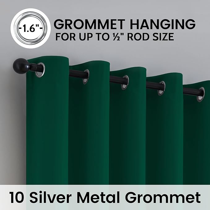 SimpleHome 100% Blackout Curtains for Bedroom,Thermal Insulated Dark Green Grommet Window Drapes Room Darkening Curtains for Living Room with Black Back,62 x 84 Inch,2 Panels
