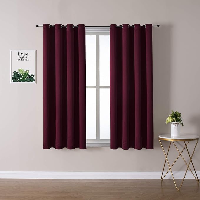 ChrisDowa Grommet Blackout Curtains for Bedroom and Living Room - 2 Panels Set Thermal Insulated Room Darkening Curtains (Burgundy Red, 52W x 45L)