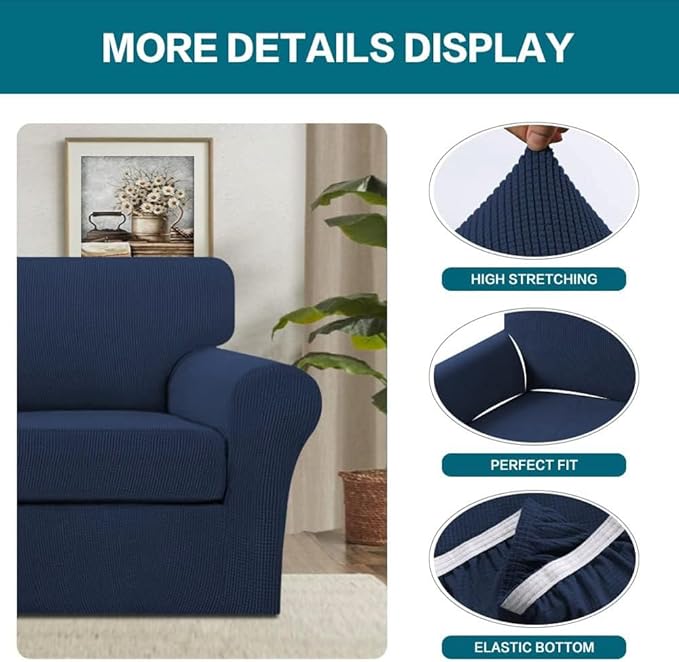 Turquoize 2 Piece Chair Covers Chair Slipcovers for Living Room Armchair Couch Cover Chair Sofa Cover with Individual Cushion Covers Furniture Cover for Chairs Feature Jacquard Fabric (Chair, Navy)