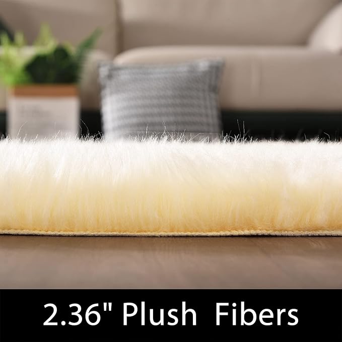 Latepis 3x4 Rugs Yellow Fur Rug Washable Faux Sheepskin Rug Shag Fluffy Rugs for Bedroom Cute Room Décor, Rectangle