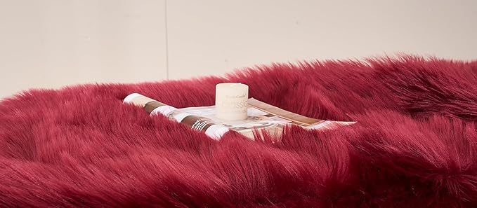 EasyJoy Ultra Soft Fluffy Shaggy Area Rug Faux Fur Rug Chair Cover Seat Pad Fuzzy Area Rug for Bedroom Floor Sofa Living Room (4 x 6 ft Rectangle, Burgundy)