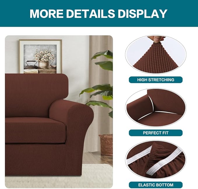 Turquoize 2 Piece Chair Covers Armchair Slipcovers for Living Room Armchair Sofa Cover with Individual Cushion Covers Feature Jacquard Fabric (Chair, Burnt Brick)