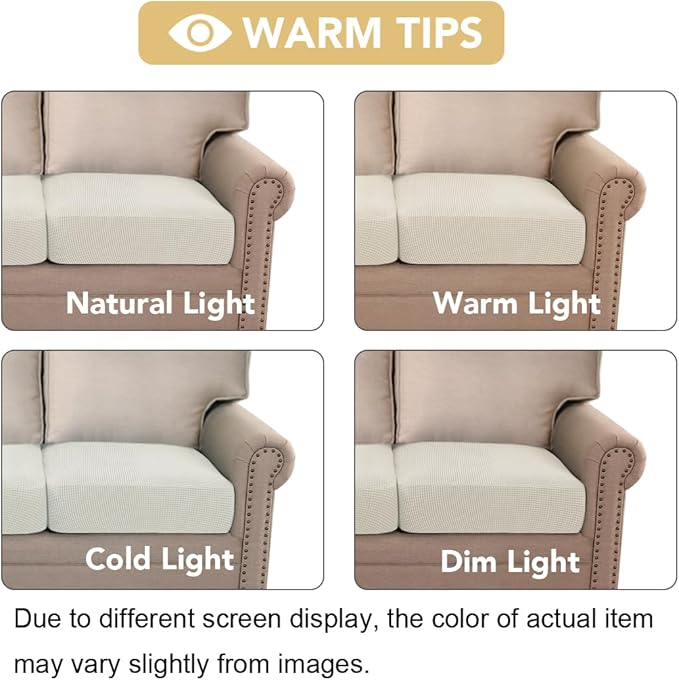 H.VERSAILTEX Super Stretch Individual Seat Cushion Covers - Sofa & Couch Cushion Slipcover Sets - Thick Jacquard Textured Twill Fabric (3 Piece XL, Ivory)