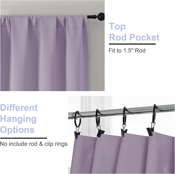 Simplebrand Ava Lilac Blackout Curtains for Bedroom 84 Inch Length 2 Panels Set, Solid Thermal Insulated Privacy Living Room Window Treatment Curtains Blackout Drapes, W50 x L84 Inch, Lilac