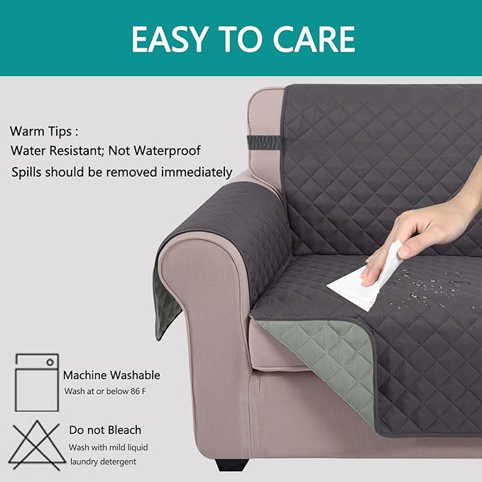 U-NICE HOME Loveseat Sofa Cover Reversible Couch Covers for 2 Cushion Couch for Dogs Furniture Protector Cover with Elastic Straps Water Resistant(Loveseat Small, Dark Grey/Light Grey)