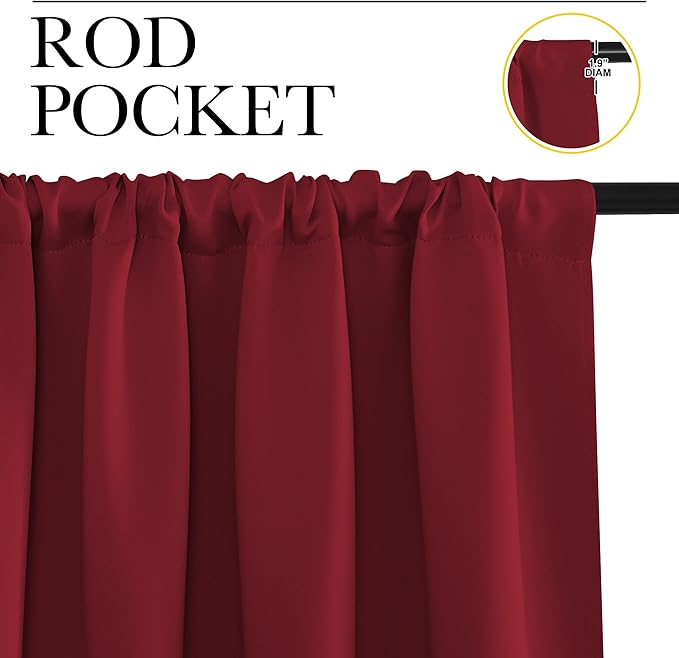 NICETOWN 30 inch Curtains for Small Windows, Thermal Insulated Privacy Short Drapes for Kitchen Bathroom (Set of 2, Burgundy Red, 34" Wide)