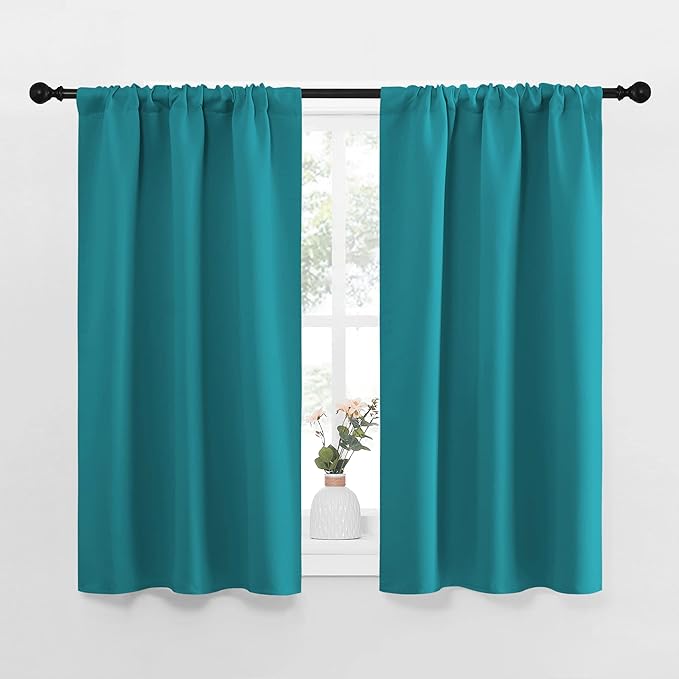 NICETOWN Peacock Blue Blackout Curtains Panels for Window, Thermal Insulated Rod Pocket Blackout Drapes/Draperies for Living Room (2 Panels, W34 x L45 inches)