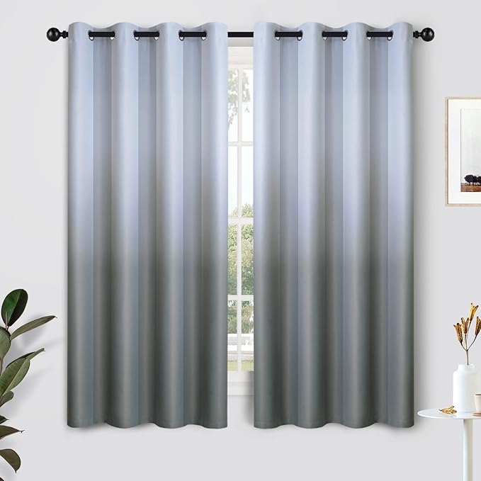 SimpleHome Ombre Curtains 52 x 63 Inch for Bedroom 2 Panels, Gradient Grey White to Gray Light Blocking Thermal Insulated Grommet Room Darkening Window Curtain/Drapes for Living Room