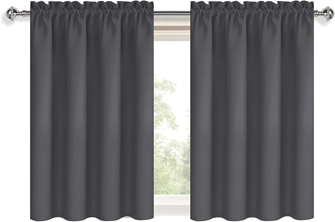 DWCN Short Blackout Curtains 36 inches Length 2 Panels Set, Half Window Rod Pocket Privacy Curtain Tiers for Kitchen, Room Darkening Curtains for Bathroom Shades (W52 x L36 Inch, Dark Grey)
