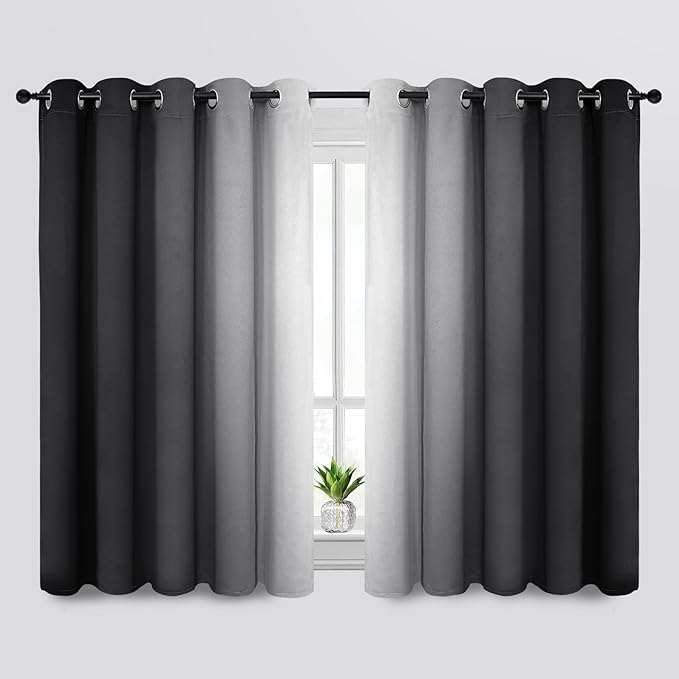 SimpleHome Ombre Room Darkening Curtains for Bedroom, Gradient Black to Grey White Light Blocking Thermal Insulated Grommet Window Curtain/Drapes for Living Room,2 Panels, 70x63 inches Length