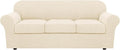 H.VERSAILTEX 4 Piece Stretch Sofa Covers for 3 Cushion Couch for Living Room Furniture Slipcovers (Base Cover Plus 3 Seat Cushion Covers) Thicker Jacquard Fabric (Large Sofa, Cream)