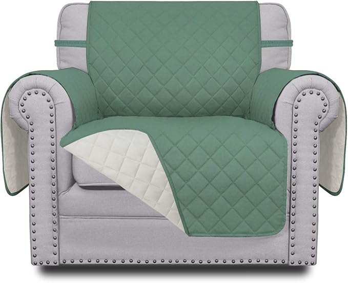 Easy-Going Chair Sofa Slipcover Reversible Sofa Cover Water Resistant Couch Cover Furniture Protector Cover with Elastic Straps for Pets Kids Children Dog Cat (Chair, Cyan/Ivory)