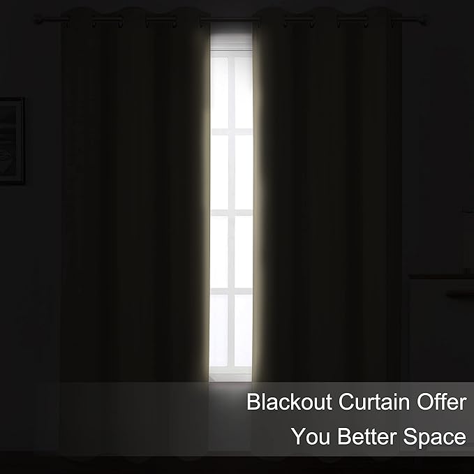 LEMOMO Blackout Curtains 66 x 84 inch/Beige Curtains Set of 2 Panels/Thermal Insulated Room Darkening Bedroom Curtains